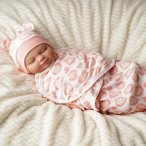 BABESIDE 2 SETS REBORN BABY DOLL BLANKETS HATS FOR 17-24 INCH NEWBORN DOLLS, PINK PURPLE