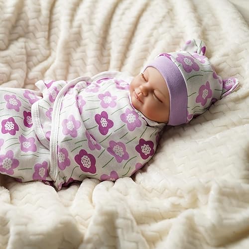 BABESIDE 2 SETS REBORN BABY DOLL BLANKETS HATS FOR 17-24 INCH NEWBORN DOLLS, PINK PURPLE