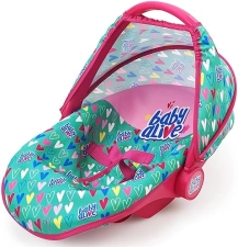 BABY ALIVE DELUXE DOLL CAR SEAT GREEN PINK HEARTS FOR DOLLS UP TO 18 - PORTABLE TOY 3