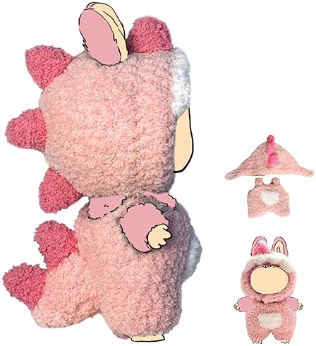 LUFZFEU 2025 CUTE 17CM DOLL CLOTHES SET - PINK DINOSAUR ANIMAL STYLE JUMPSUIT KEYCHAIN OUTFIT