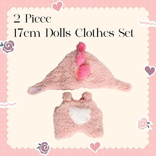 LUFZFEU 2025 CUTE 17CM DOLL CLOTHES SET - PINK DINOSAUR ANIMAL STYLE JUMPSUIT KEYCHAIN OUTFIT