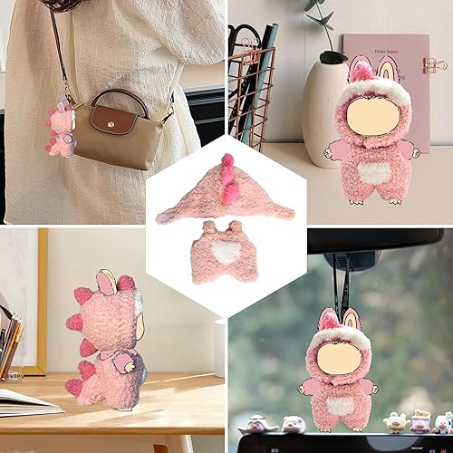 LUFZFEU 2025 CUTE 17CM DOLL CLOTHES SET - PINK DINOSAUR ANIMAL STYLE JUMPSUIT KEYCHAIN OUTFIT