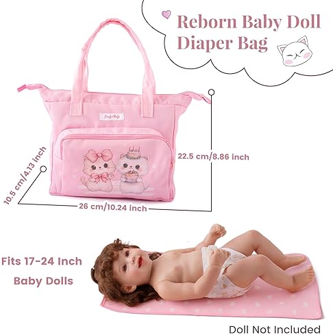 BABESIDE 5-PCS REBORN BABY DOLL DIAPER BAG SET WITH CHANGING PAD FOR 17-24 INCH DOLLS, PINK