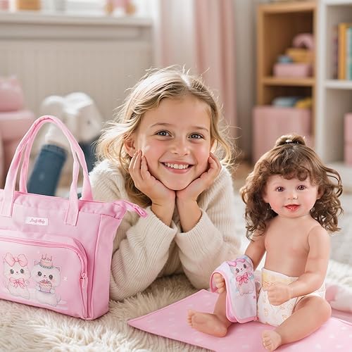 BABESIDE 5-PCS REBORN BABY DOLL DIAPER BAG SET WITH CHANGING PAD FOR 17-24 INCH DOLLS, PINK
