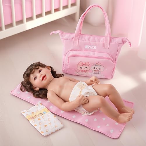 BABESIDE 5-PCS REBORN BABY DOLL DIAPER BAG SET WITH CHANGING PAD FOR 17-24 INCH DOLLS, PINK