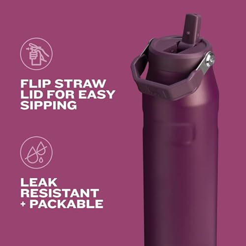 STANLEY ICEFLOW FLIP STRAW 24OZ INSULATED STAINLESS STEEL WATER BOTTLE, LEAK-PROOF, BPA-FREE