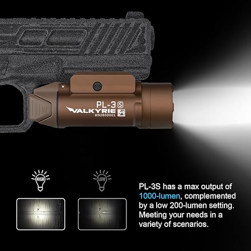 OLIGHT PL-3S VALKYRIE 1000 LUMEN COMPACT TACTICAL WEAPON LIGHT FOR 1913 PICATINNY RAILS - BLACK