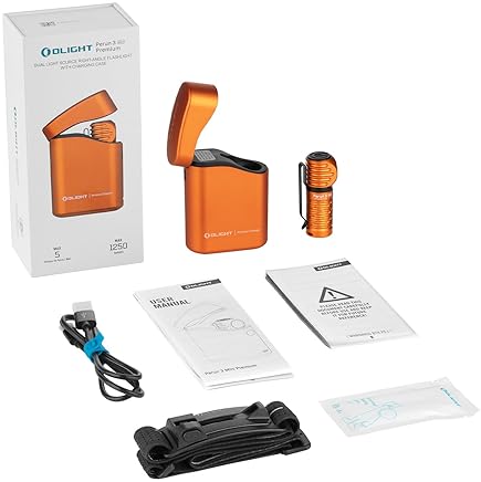 OLIGHT PERUN 3 MINI HEADLAMP 1250 LUMENS RECHARGEABLE FLASHLIGHT W TYPE-C CHARGING BOX, RED LIGHT -