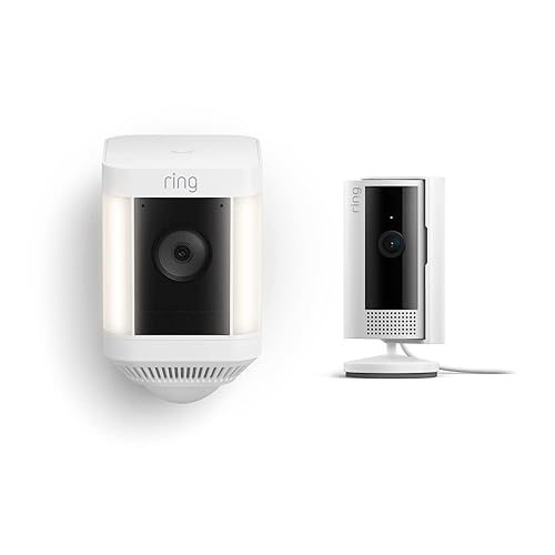 RING SPOTLIGHT CAM PLUS BATTERY NEW RING INDOOR CAM - WHITE SECURITY CAMERA BUNDLE