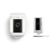 RING SPOTLIGHT CAM PLUS BATTERY NEW RING INDOOR CAM - WHITE SECURITY CAMERA BUNDLE