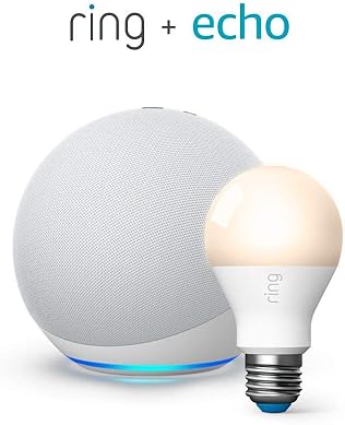 RING ECHO 4TH GEN GLACIER WHITE BUNDLE WITH RING A19 SMART LED BULB SMART HOME SPEAKER KIT
