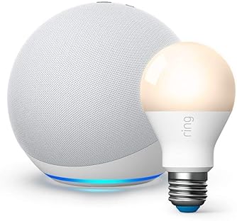 RING ECHO 4TH GEN GLACIER WHITE BUNDLE WITH RING A19 SMART LED BULB SMART HOME SPEAKER KIT