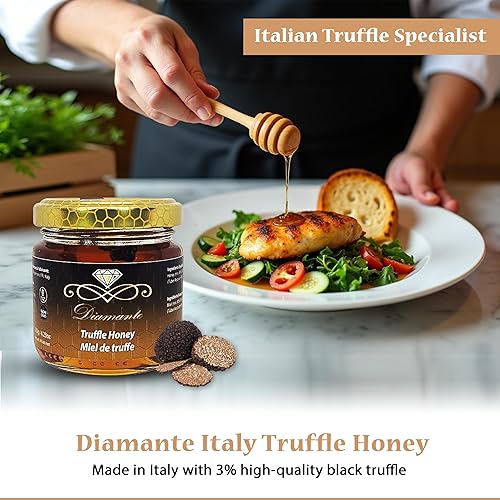 DIAMANTE ITALY TRUFFLE HONEY 120G GOURMET BLACK TRUFFLE HONEY, NON-GMO, PERFECT FOR CHEESE