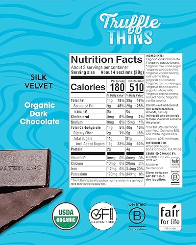 ALTER ECO SILK VELVET TRUFFLE THINS CHOCOLATE BAR ORGANIC, GLUTEN SOY-FREE, NON-GMO, FAIR TRADE
