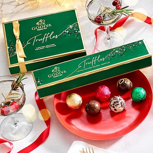 GODIVA HOLIDAY ASSORTED CHOCOLATE TRUFFLE GIFT BOX MILK, DARK WHITE CHOCOLATES, 6 PC