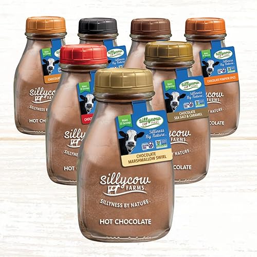 SILLYCOW FARMS HOT CHOCOLATE VARIETY PACK 3 GLUTEN-FREE, DAIRY-FREE FLAVORS IN REUSABLE GLASS