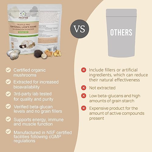 PROFINE ORGANIC LION S MANE MUSHROOM POWDER WITH BLACK WHITE TRUFFLE IMMUNE ENERGY BOOST