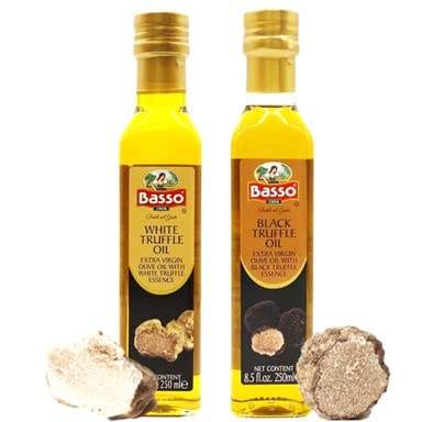 BASSO 1904 BLACK WHITE TRUFFLE OIL SET 2X250ML ITALIAN EXTRA VIRGIN OLIVE OIL FOR PASTA PIZZA