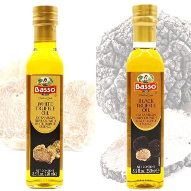 BASSO 1904 BLACK WHITE TRUFFLE OIL SET 2X250ML ITALIAN EXTRA VIRGIN OLIVE OIL FOR PASTA PIZZA