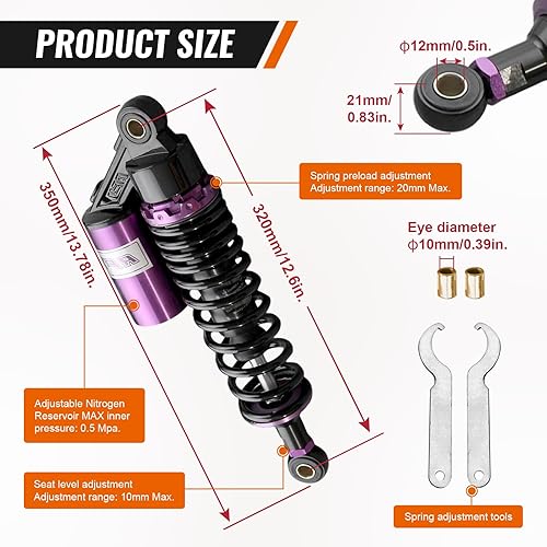 GZYF 320MM REAR AIR SHOCK ABSORBERS PAIR UNIVERSAL SUSPENSION FOR SUZUKI YAMAHA KAWASAKI ATV