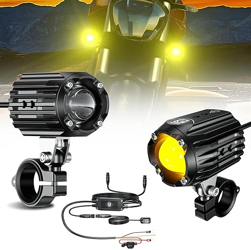 KEWIG 60W WATERPROOF LED MOTORCYCLE AUXILIARY SPOTLIGHTS WHITE AMBER FOG LIGHTS WITH MOUNT BRACKETS