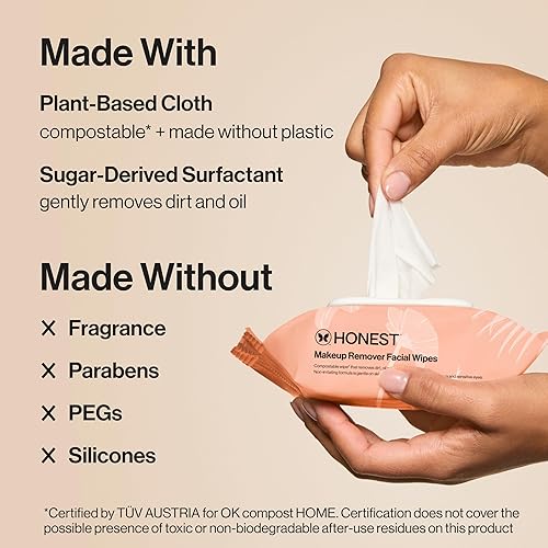 HONEST BEAUTY FRAGRANCE-FREE MAKEUP REMOVER WIPES, HYPOALLERGENIC, PLANT-BASED, 30 COUNT
