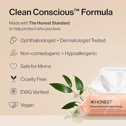 HONEST BEAUTY FRAGRANCE-FREE MAKEUP REMOVER WIPES, HYPOALLERGENIC, PLANT-BASED, 30 COUNT