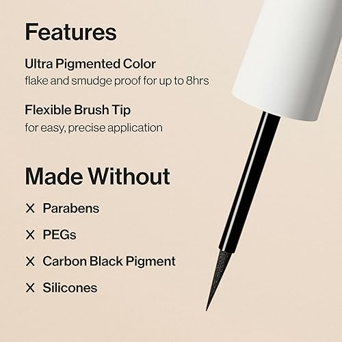 HONEST BEAUTY BLACK LIQUID EYELINER 0.58OZ LONGLASTING, SMUDGE FLAKE PROOF, VEGAN