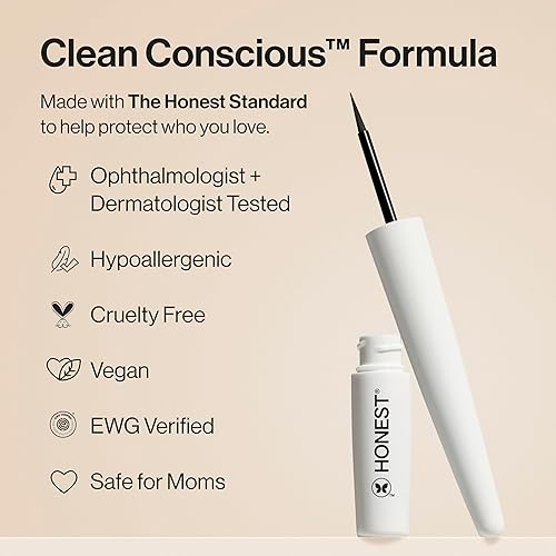 HONEST BEAUTY BLACK LIQUID EYELINER 0.58OZ LONGLASTING, SMUDGE FLAKE PROOF, VEGAN