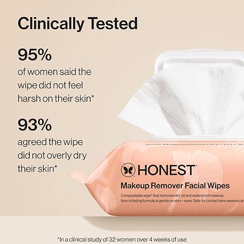 HONEST BEAUTY FRAGRANCE-FREE MAKEUP REMOVER WIPES HYPOALLERGENIC, PLANT-BASED, 30 COUNT