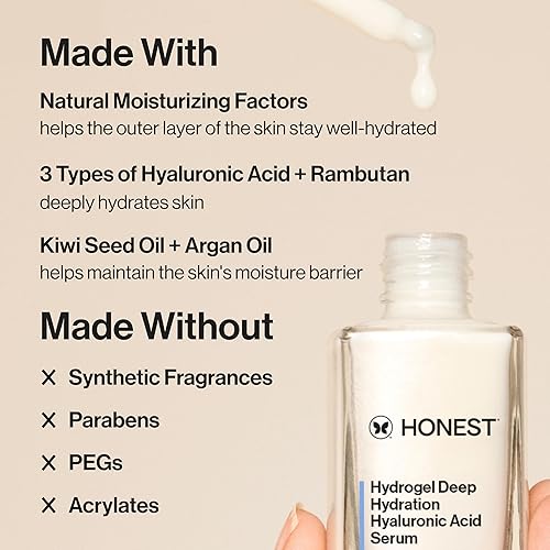 HONEST BEAUTY HYDROGEL HYALURONIC ACID SERUM DEEP HYDRATION, MOISTURIZES PLUMPS, VEGAN