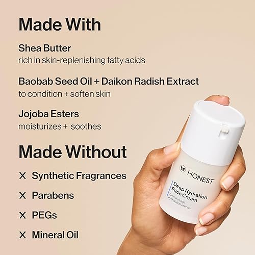 HONEST BEAUTY DEEP HYDRATION FACE CREAM FOR DRY, SENSITIVE SKIN HYPOALLERGENIC 1.7 OZ