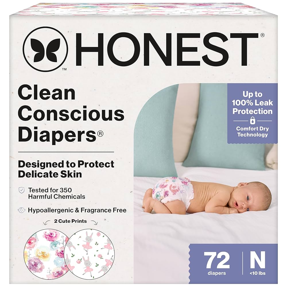 HONEST COMPANY SENSITIVE SKIN DIAPERS | HYPOALLERGENIC & FRAGRANCE-FREE | GENDER-NEUTRAL PRINTS | SIZE 1 (8-14 LBS), 136 COUNT