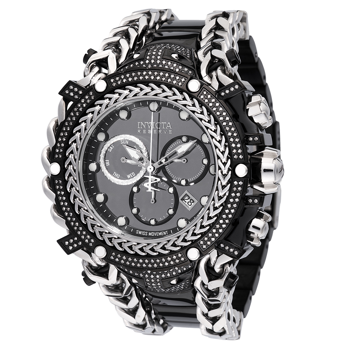 INVICTA RESERVE GLADIATOR 1.75 CARAT DIAMOND SWISS RONDA Z60 CALIBER MEN'S WATCH - 58.3MM, BLACK, STEEL (48419)