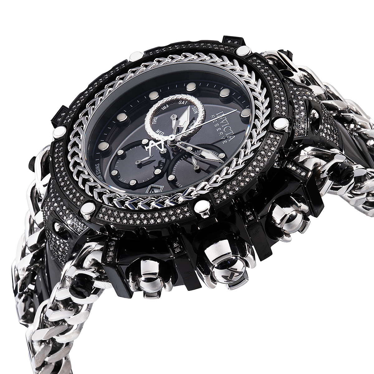 INVICTA RESERVE GLADIATOR 1.75 CARAT DIAMOND SWISS RONDA Z60 CALIBER MEN'S WATCH - 58.3MM, BLACK, STEEL (48419)