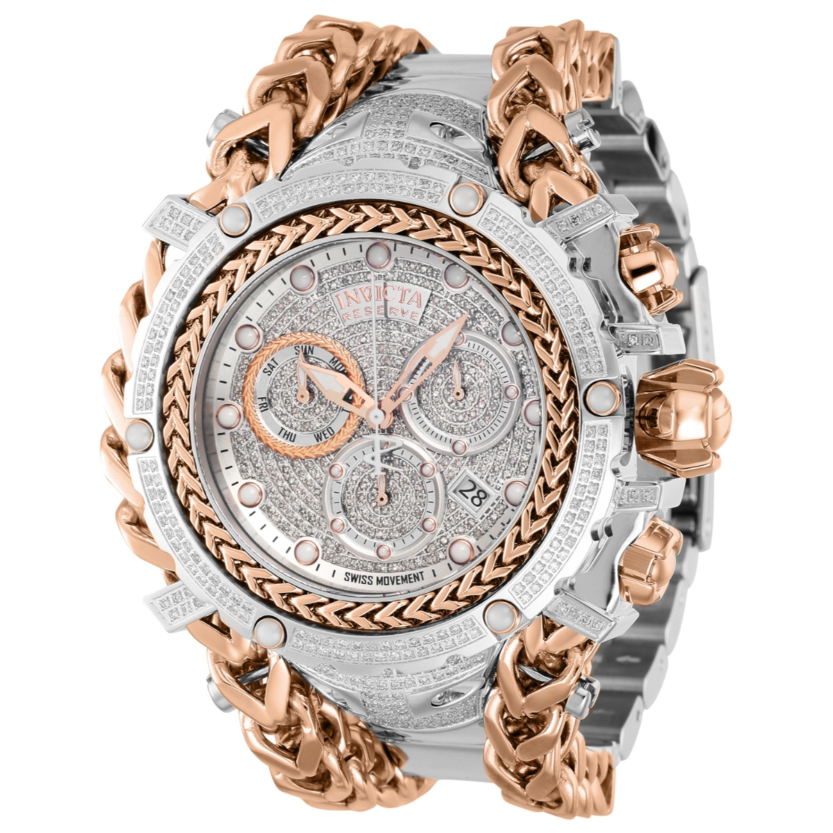 INVICTA RESERVE GLADIATOR 2.92 CARAT DIAMOND SWISS RONDA Z60 CALIBER MEN'S WATCH - 58.3MM, STEEL, ROSE GOLD (35058)