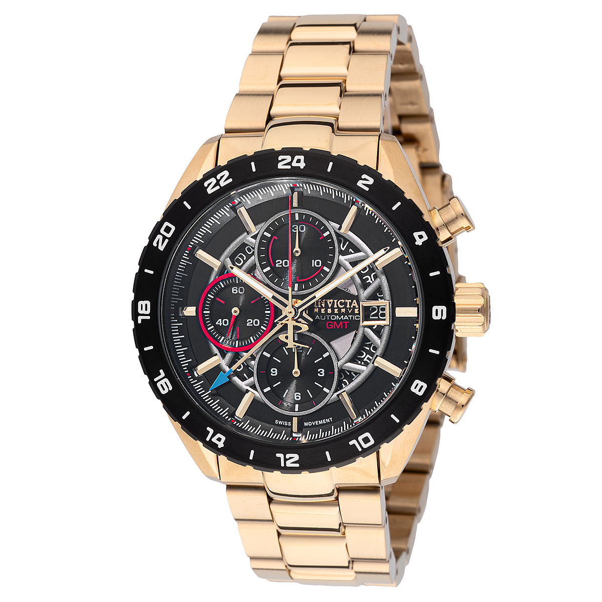 INVICTA RESERVE AUTOMATIC SWISS CHRONOGRAPH ETA VALJOUX 7754 MEN'S WATCH W/SAPPHIRE CRYSTAL - 44MM, GOLD (49232)
