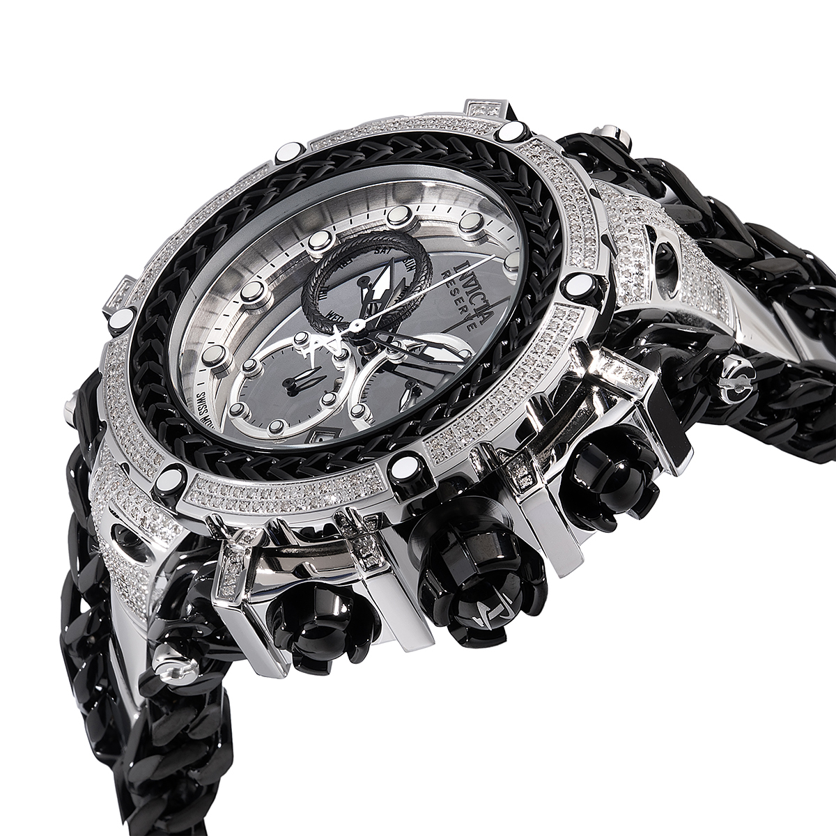 INVICTA RESERVE GLADIATOR 1.75 CARAT DIAMOND SWISS RONDA Z60 CALIBER MEN'S WATCH - 58.3MM, BLACK, STEEL (48417)