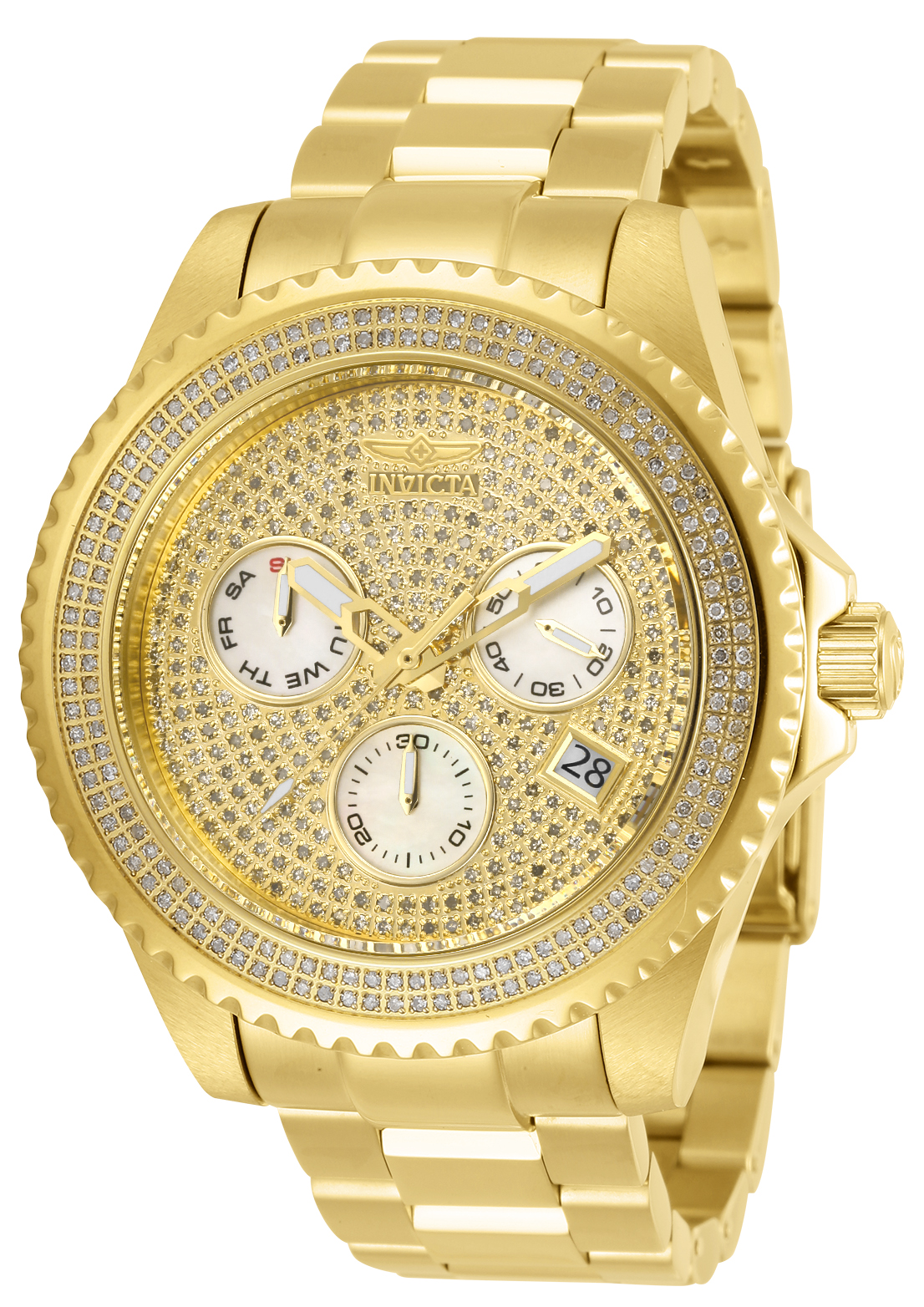 INVICTA GRAND DIVER 1.94 CARAT DIAMOND SWISS RONDA Z60 CALIBER MEN'S WATCH W/ MOTHER OF PEARL DIAL - 47MM. GOLD (30332)
