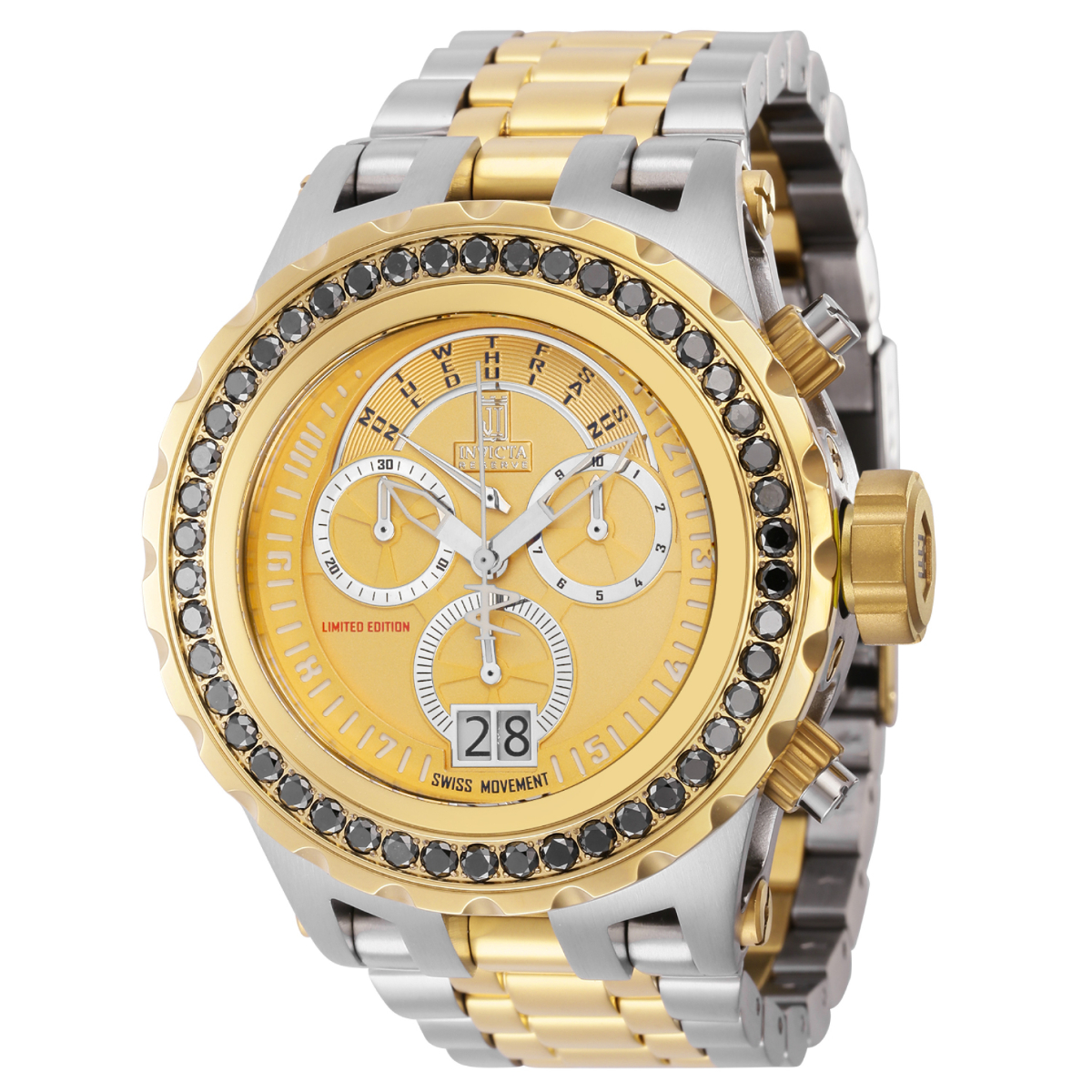 INVICTA OPEN BOX INVICTA JASON TAYLOR 0.19 CARAT DIAMOND SWISS RONDA 8040.N CALIBER MEN'S WATCH - 52MM, GOLD, STEEL (AIC-43949)