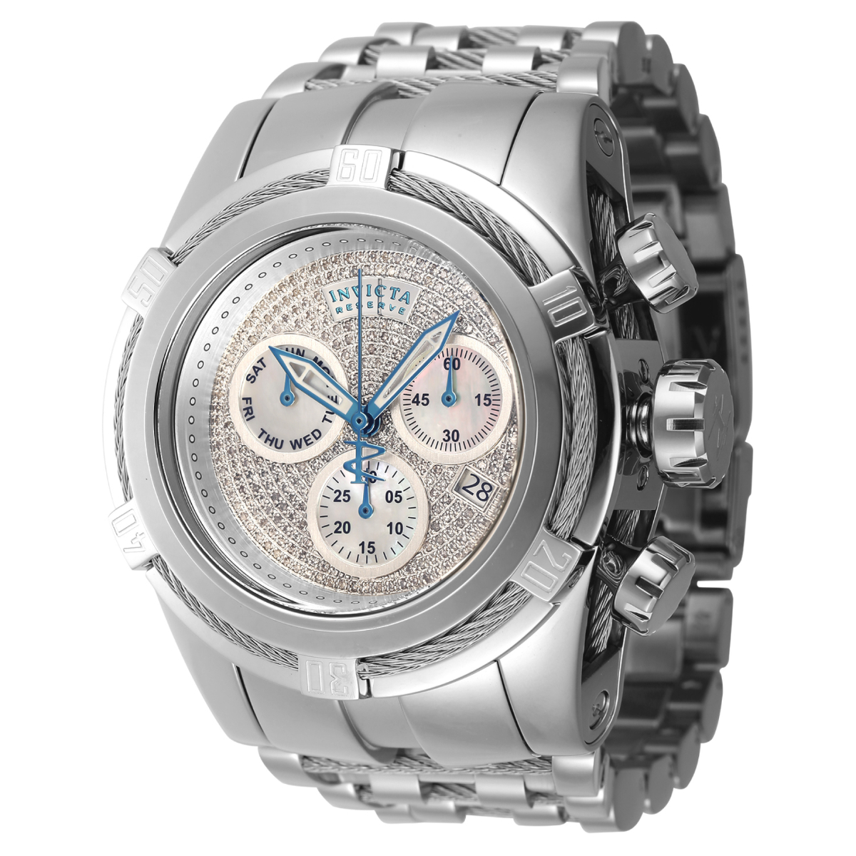 INVICTA RESERVE BOLT ZEUS 1.02 CARAT DIAMOND SWISS RONDA Z60 CALIBER MEN'S WATCH W/ MOTHER OF PEARL DIAL - 53MM, STEEL (45917)