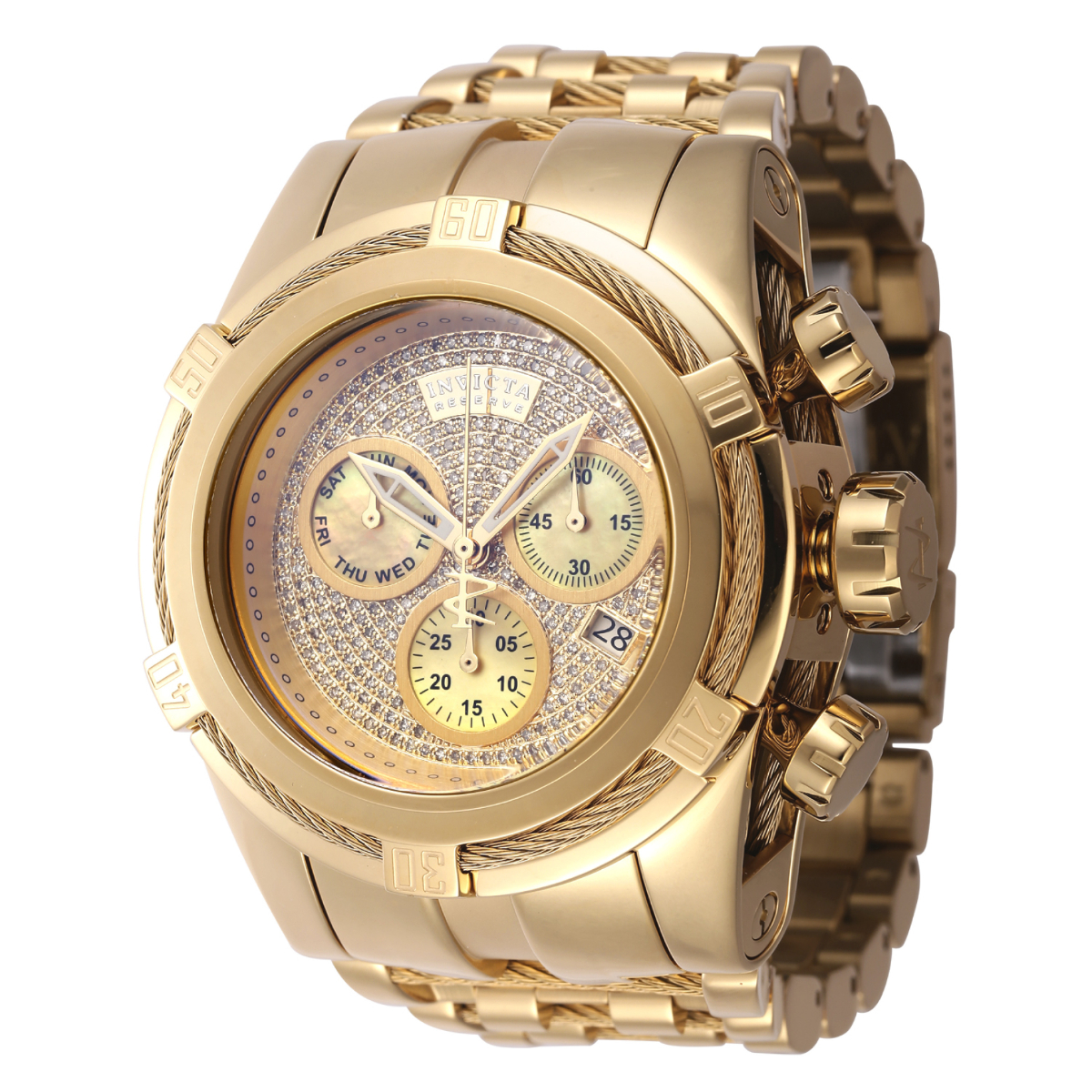INVICTA RESERVE BOLT ZEUS 1.02 CARAT DIAMOND SWISS RONDA Z60 CALIBER MEN'S WATCH W/ MOTHER OF PEARL DIAL - 53MM, GOLD (45921)