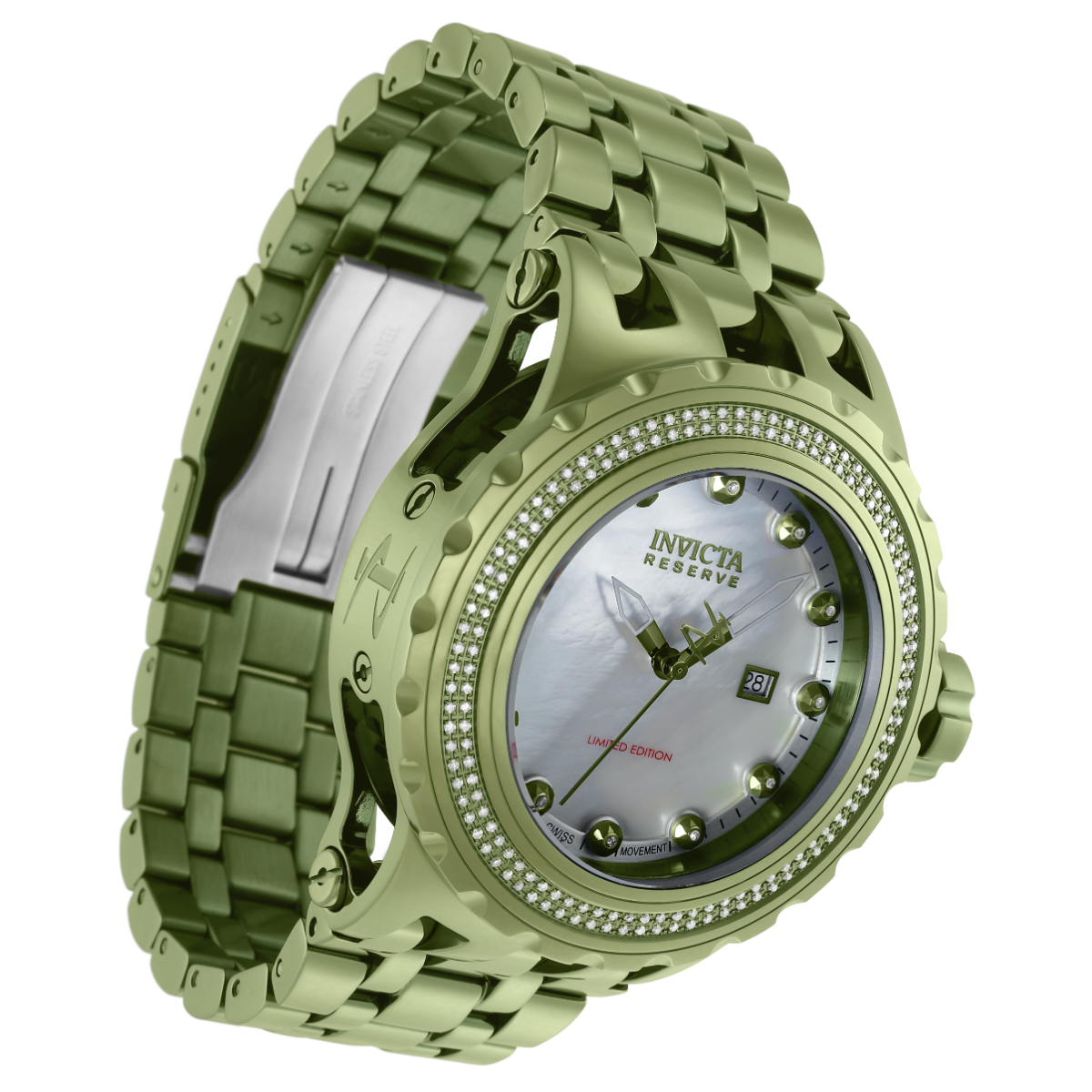 INVICTA RESERVE SPECIALTY SUBAQUA 0.76 CARAT DIAMOND SWISS RONDA 515 CALIBER MEN'S WATCH W/ MOTHER OF PEARL DIAL - 52MM, LIGHT GREEN (34305)