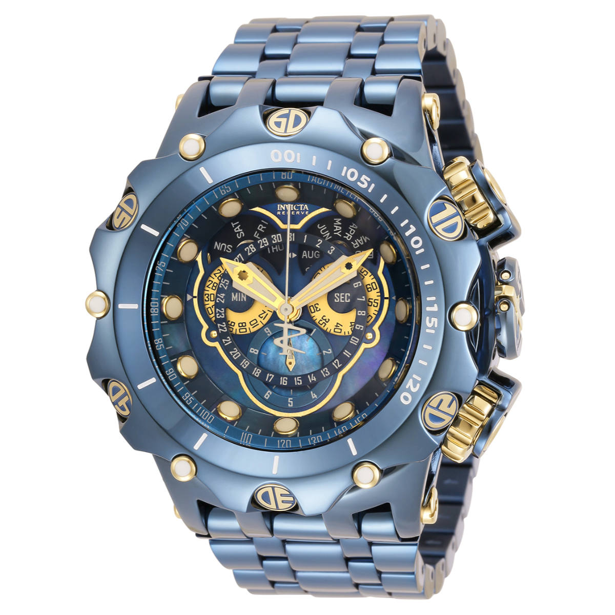 INVICTA RESERVE VENOM VENOM VIPER SWISS RONDA 5040.F CALIBER MEN'S WATCH W/ MOTHER OF PEARL DIAL - 51MM, GOLD, DARK BLUE (33333)