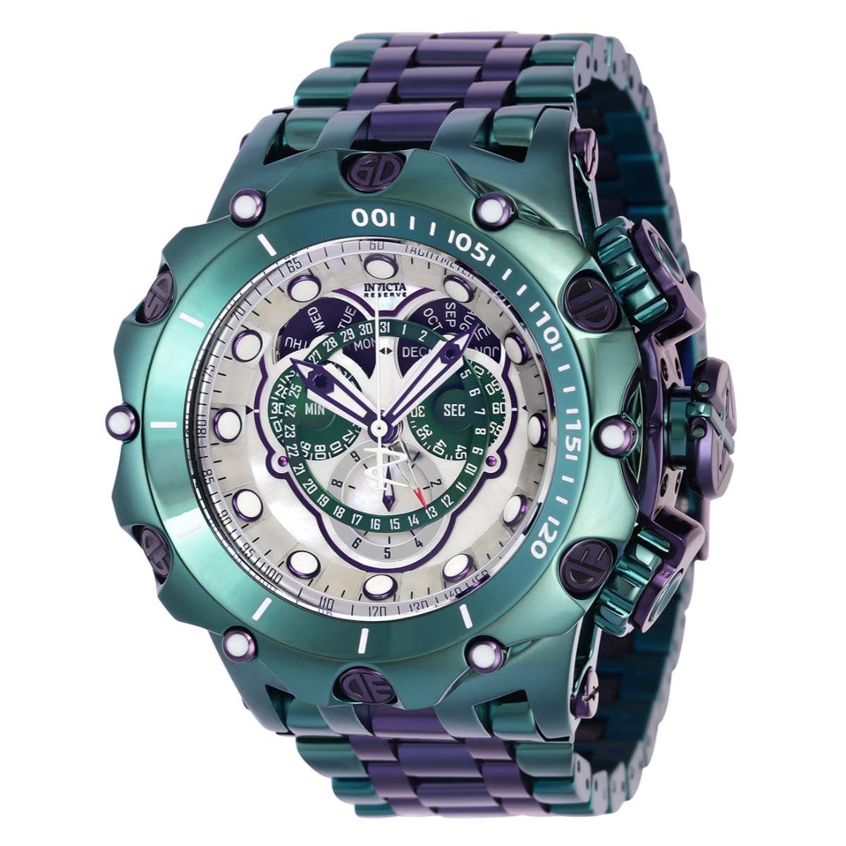 INVICTA RESERVE VENOM SWISS RONDA 5040.F CALIBER MEN'S WATCH W/ MOTHER OF PEARL DIAL - 51MM, PURPLE, GREEN (37665)