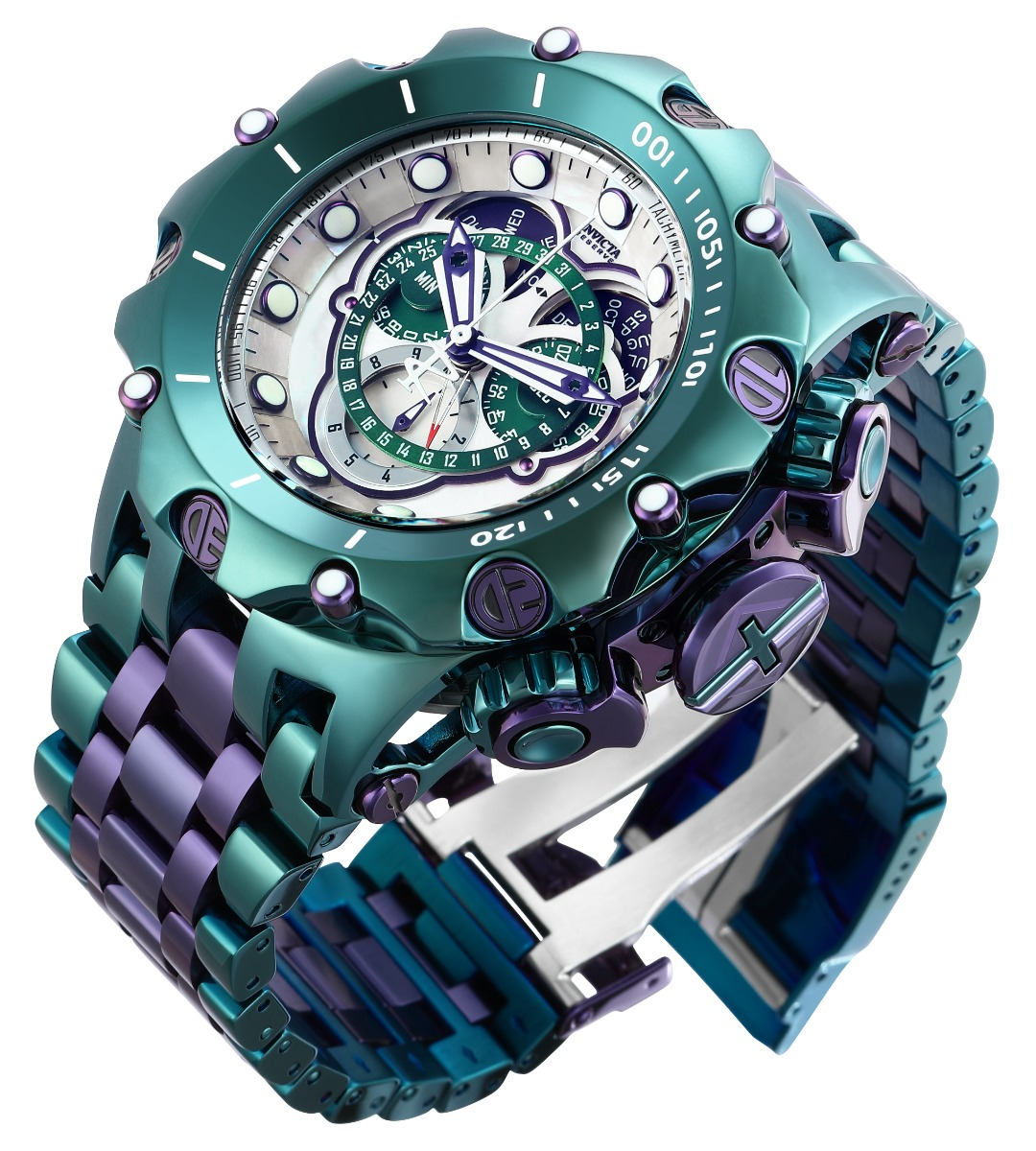 INVICTA RESERVE VENOM SWISS RONDA 5040.F CALIBER MEN'S WATCH W/ MOTHER OF PEARL DIAL - 51MM, PURPLE, GREEN (37665)