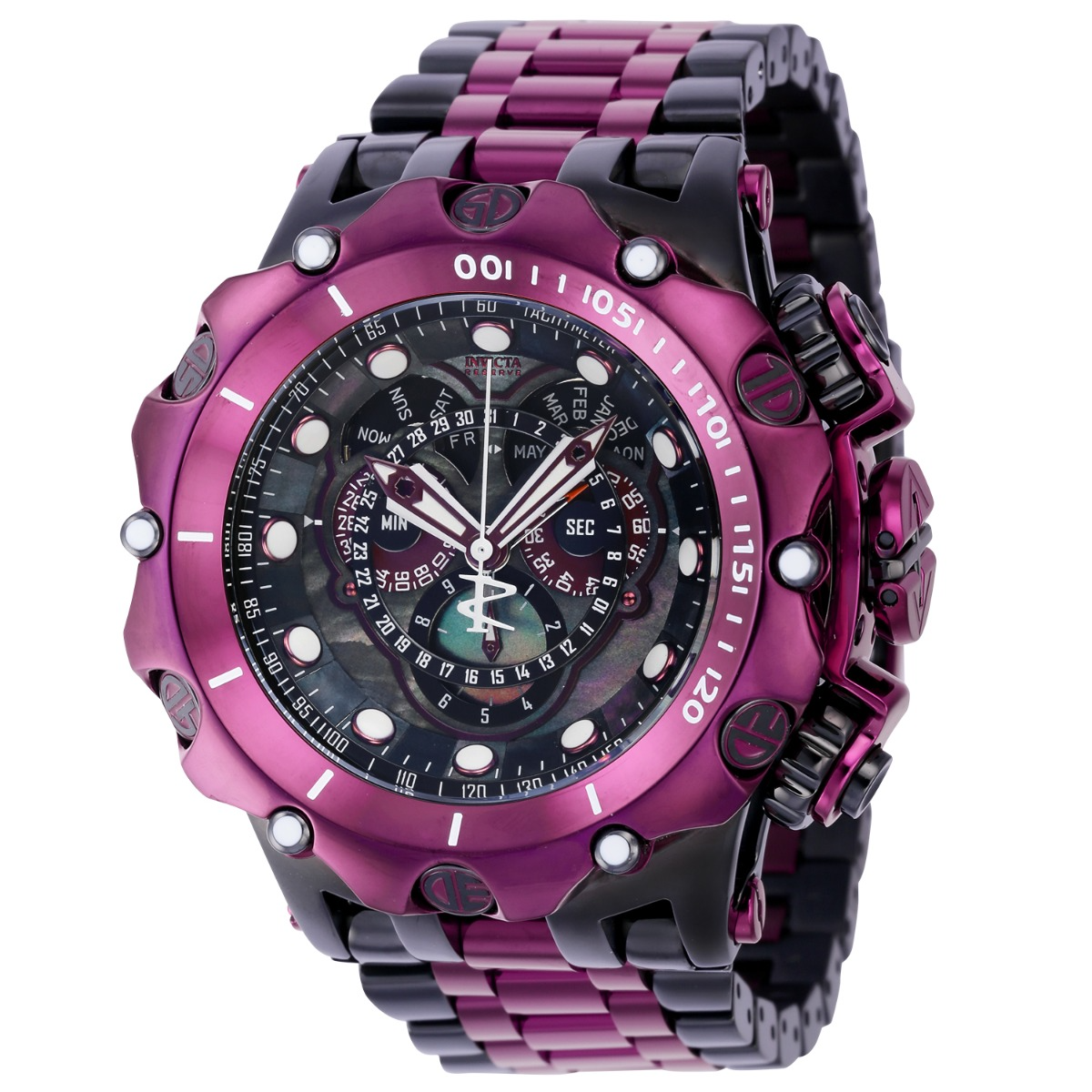 INVICTA RESERVE VENOM SWISS RONDA 5040.F CALIBER MEN'S WATCH W/ MOTHER OF PEARL DIAL - 51MM, BLACK, BURGUNDY (39434)