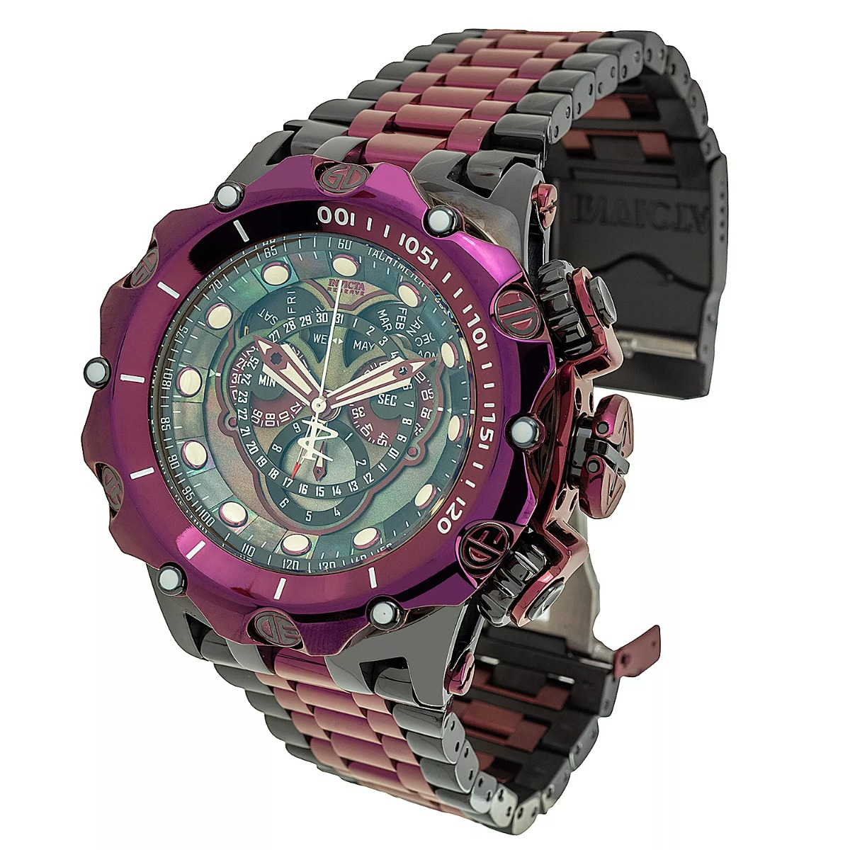 INVICTA RESERVE VENOM SWISS RONDA 5040.F CALIBER MEN'S WATCH W/ MOTHER OF PEARL DIAL - 51MM, BLACK, BURGUNDY (39434)