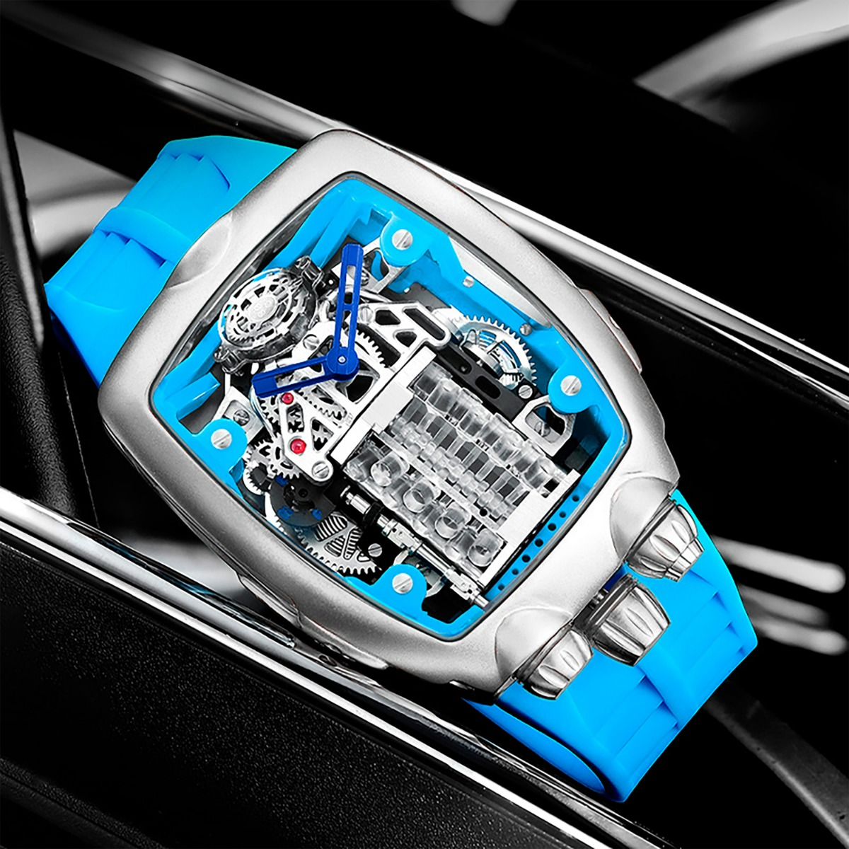 INVICTA AUTOMATIC MEN'S WATCH W/ SKELETON DIAL - 44MM, BLUE (MPW-0154)MONTRES PRESTIGE ENGINE X