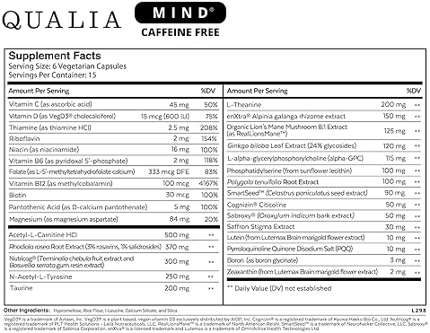 QUALIA  MIND CAFFEINE-FREE NOOTROPIC FOCUS, CONCENTRATION PRODUCTIVITY, 6-WEEK SUPPLY